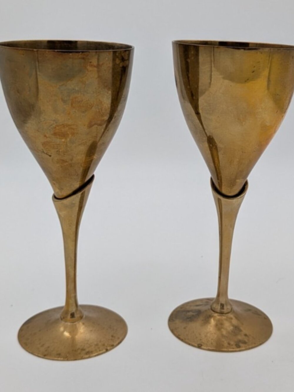 Set of 2  Vintage MCM Solid Brass Wine Goblets  Stemmed